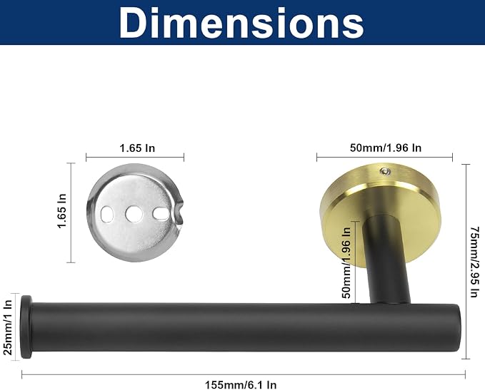 NearMoon Bathroom Toilet Paper Holder, Premium SUS304 Stainless Steel Rustproof Wall Mounted Toilet Roll Holder for Bathroom, Kitchen (1 Pack, Black and Gold)