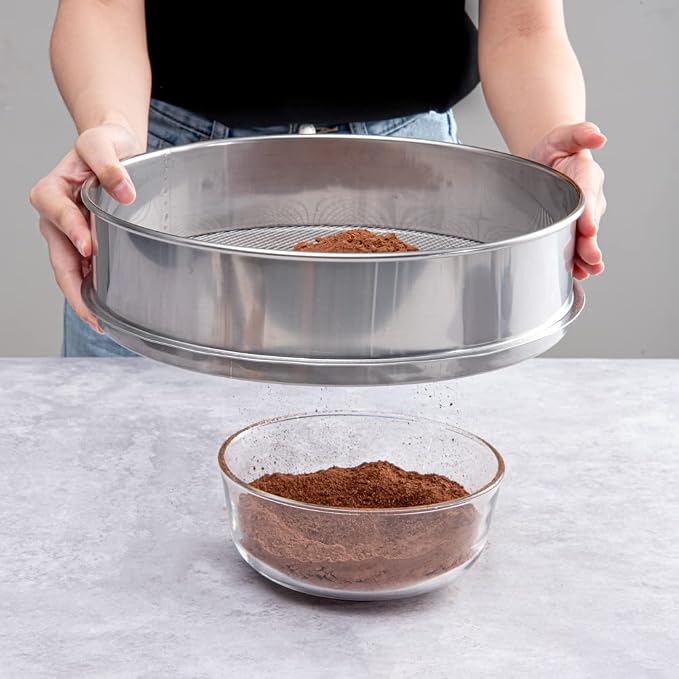 Restaurantware Met Lux 12 Inch Sifter Strainer 1 Durable Flour Sieve - Easy To Use 3mm Holes Aluminum Extra Fine Mesh Strainer Withstands Cold Temperatures