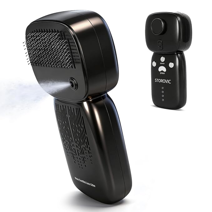 Cold Plasma Pet Grooming Brush for Dogs & Cats, Fine Mist Deshedding Comb Helps Reduce Odor & Loose Hair, Rechargeable Self-Cleaning Brush, Includes Waterless Shampoo