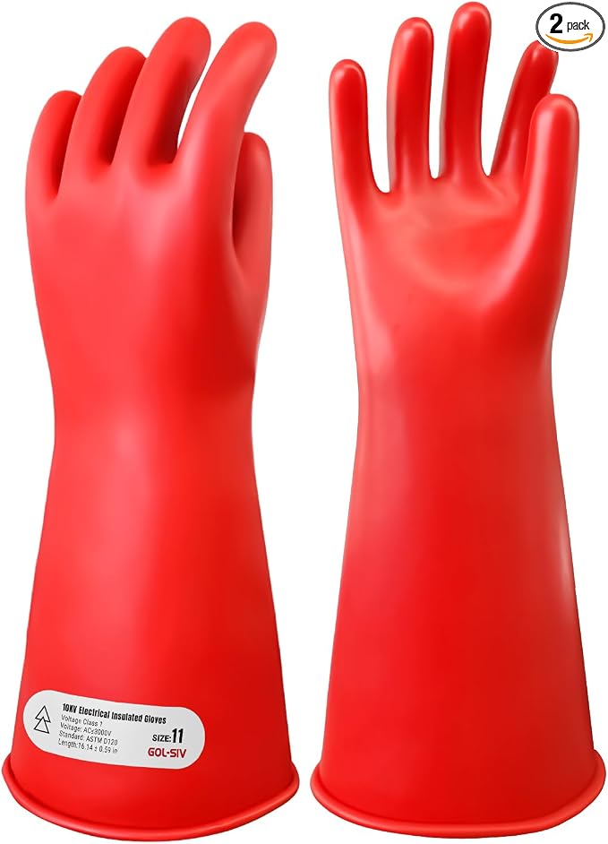 10KV Tested Electrical Insulated Gloves, Max Usage 3000V AC Natural Latex Safety Work Gloves for Electrician, Hybrid EV Car Repair, HVAC & Lineman - Red