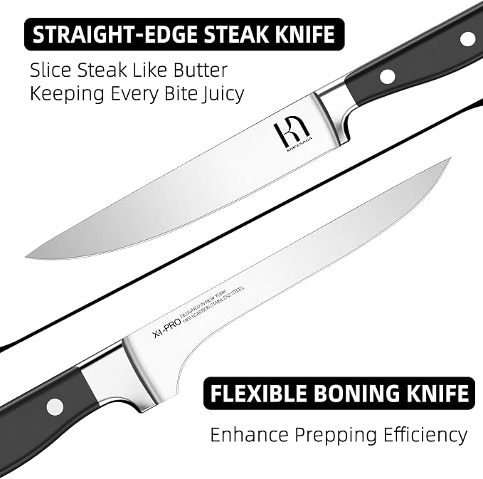 KnifeSaga 15-pc Japanese Kitchen Knife Block Set, Razor Sharp, Professional | Innovative Steel, High Carbon Stainless, Enduring Sharpness, Ergonomic Handle, Quality Acacia Wood Block, Full-tang, Gift Box
