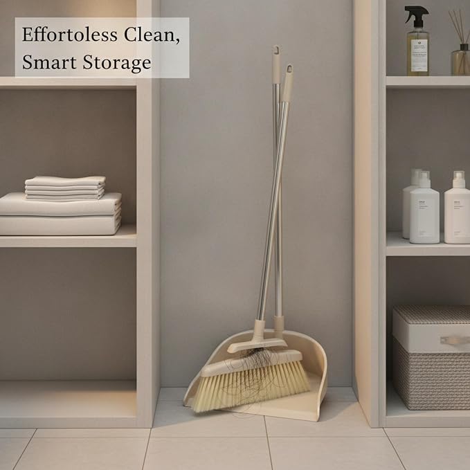 Broom and Dustpan Set with Standing Storage, Interlocking Sweep Kit with Cleaning Edge for Home Cleaning