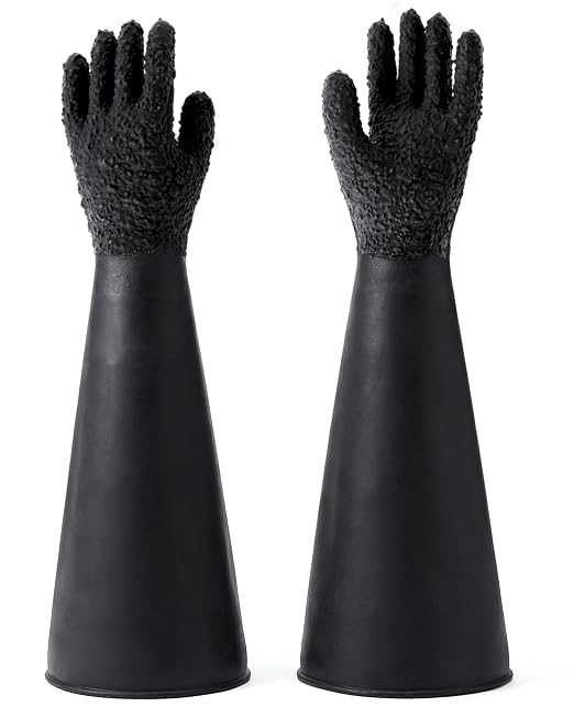 Maxcheck Heavy Duty Sandblasting Cabinet Gloves 26.8 Inch Rubber Sandblast Gloves with Non-slip Particle Grip for Blasting(Particles Style)