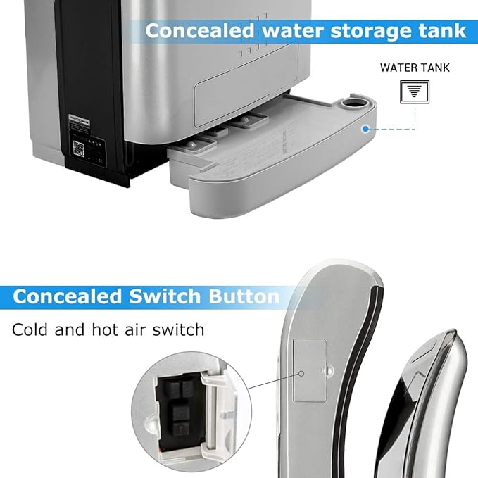 HEPA Filtered Vertical Hand Dryer 1800W Dual Blade Air Commercial Hand Dryers for Bathrooms Automatic High-Speed Jet Flow Wall Mounted Silver