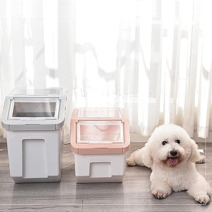 25LB/13L Airtight Flour Rice Grain Cereal Storage Container With Spoon & Measuring Cup & Handle, 2 Pack (Holds 50LBS) Pet Dog Cat Dry Food Bin, Easy to Move & Keep Food Fresh(400 oz)