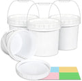 4 Pack 1.3 Gallon White Plastic Storage Buckets with Screw Lids, Food Grade Container with Measurement Markings, Reusable Small Container
