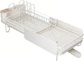 Large Expandable Dish Drying Rack for Kitchen Counter, 19.3-29.4 in, White | Family Size Capacity, Adjustable Dividers for Pan, Lid & Cutting Board, Stainless Steel, Rotating Spout, Utensil Holder