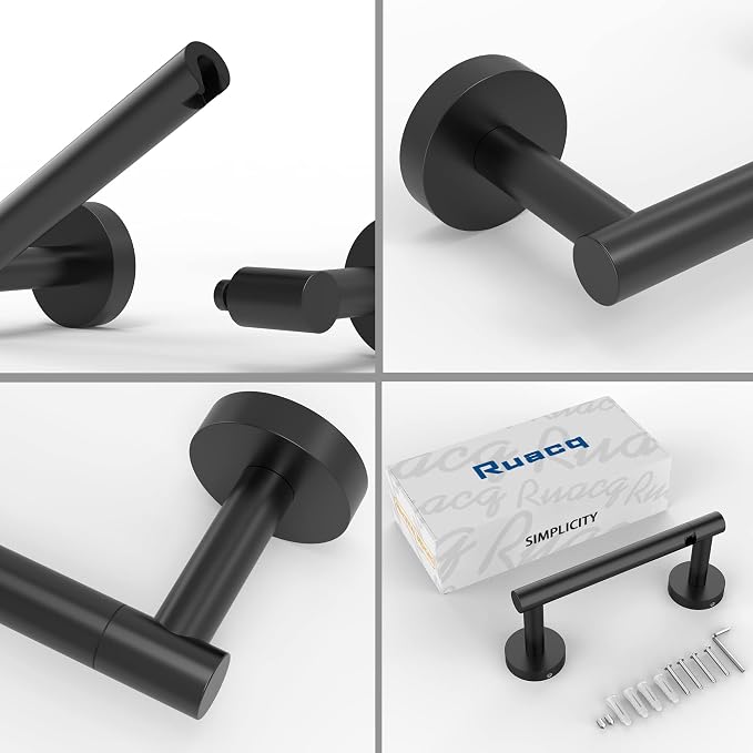 Ruacq Toilet Paper Holder Matte Black Double Post Pivoting Round Tissue Holders Roll Holder Hangers Toilet Paper Holders SUS 304 Stainless Steel Modern Wall Mounted