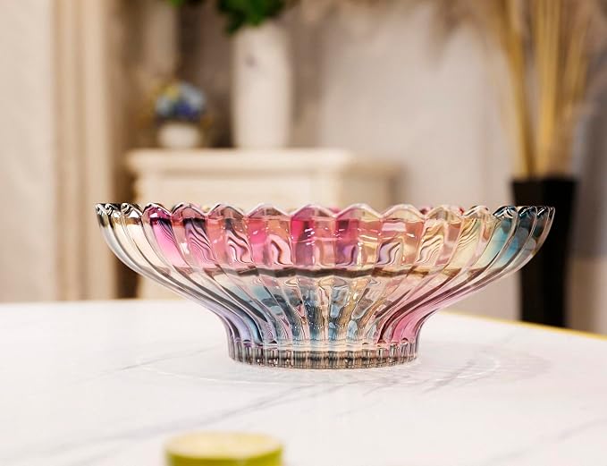 MAGCOLOR 12 inch Diameter Crystal Glass Colorful Fruit Bowl kitchen decor accessories
