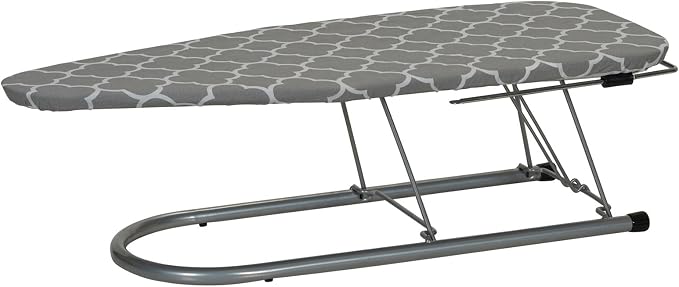 Household Essentials Tabletop Ironing Board, Durable Board with Iron Rest, Includes Door Hang, Perfect for Dorms and Small Spaces, Gray and White