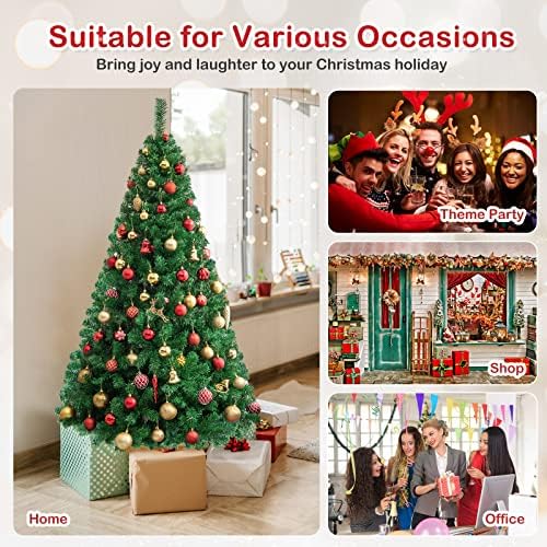 HAPPYGRILL 6FT Artificial Christmas Tree, Unlit Xmas Pine Tree, Metal Stand