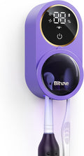 Bitvae Tooth Brush Holder for Bathroom, Infrared Sensing Toothbrush Cleaner, Wall-Mounted for Any Size Toothbrushes, Air Drying, LED Smart Screen, Purple