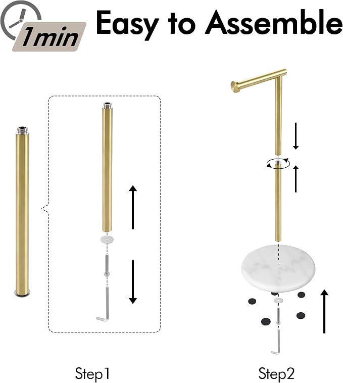 KES Gold Toilet Paper Holder Stand Tissue Roll Holder with Modern Marble Base, SUS304 Stainless Steel Brushed Gold Finish BPH284S1-BZ