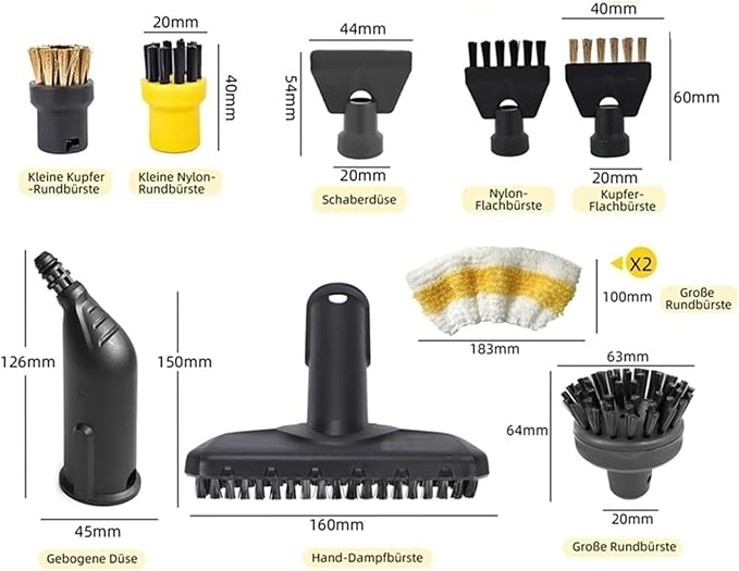 Steam Cleaner Accessories Kit | Nozzles, Brushes, Cloths | Replacement for SC1 SC2 SC3 SC4 SC5 Models | Compatible with Karcher