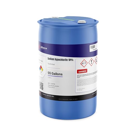 Alliance Chemical - Sodium Hypochlorite 10% - 55 Gallon Drum - Water Treatment, Pool Treatment, Bleaching (NaOCl) | CAS 7681-52-9