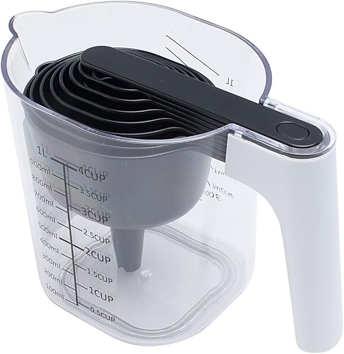 COOK WITH COLOR Measuring Cup Set - 9 PC. Nesting Stackable Liquid Measure Cup, Dry Measuring Cups and Spoons with Funnel and Scraper (Black)
