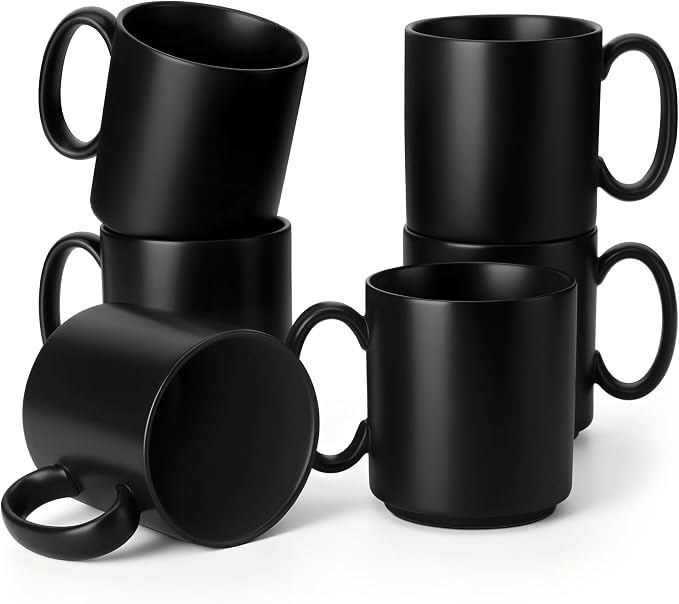vancasso Porcelain Coffee Mugs Set of 6, 16 Oz Large Black Coffee Cups for Latte, Cappuccino, Tea & Hot Cocoa, Sleek Modern Café Style for Home, Office & Coffee Bar, Microwave & Dishwasher Safe