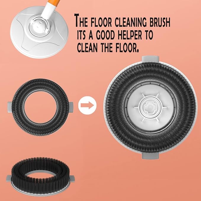 Spin Mop Bucket with Wringer System Extended Mop Handle 61＂Mop and Bucket for Floors Cleaning with 5 Replacement Head Refill 1 Cleaning Brush Head