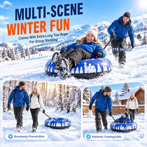 ZIZZ Inflatable Snow Tubes for Kids Adults Sledding 48" Large Heavy Duty