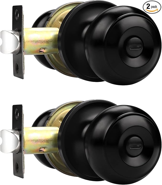Probrico Black Door Knobs, Privacy Door Knob for Bathroom Bedroom, Interior Door Knob with Thumb Turning Locking Button, 2 Pack