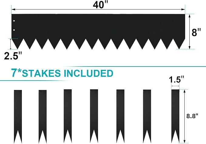 8" Metal Edging for Landscaping, 40" 6 Pack Garden Edging | Steel Landscape Edging with 7 Clips, Hammer-in Flexible Lawn Edging, No Dig Edging, Metal Edging for Pathway, Yard