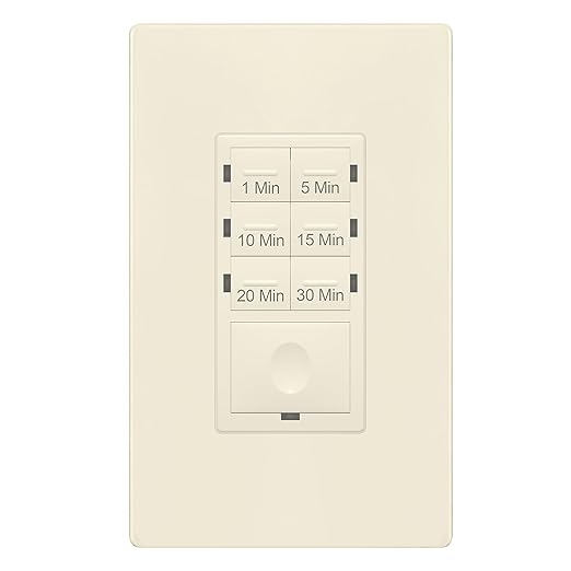 ENERLITES 30-Minute Countdown Timer Switch, 1-5-10-15-20-30 Min, for Bathroom Fans, Heaters, Lights, LED Indicator, 120VAC 800W, Neutral Wire Required, UL Listed, HET06A-R-LA, Light Almond