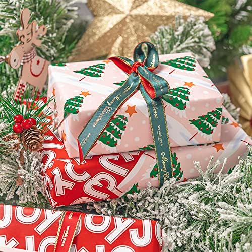 WRAPAHOLIC 30 Inch Jumbo Reversible Christmas Wrapping Paper - 30 Inch x 100 Feet Jumbo Roll Christmas Tree Wrapping Paper with Joy Lettering Perfect for Holiday, Party, Celebration