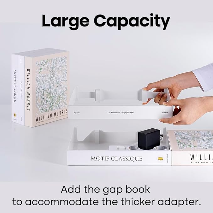 Book Shape Decorative Cable Management Box - Expandable Cable Organizer Box with Magnetic Closure for Home & Office (William Morris, Large)