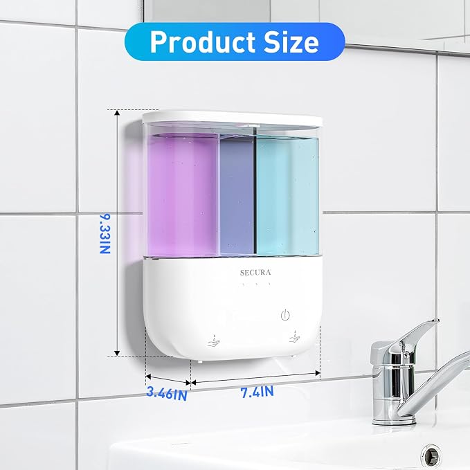 Secura Brands Touchless Wall Mounted Dual Automatic Soap Dispenser – 2 x 17 fl oz. Chambers Rechargeable Liquid Soap Dispenser Prefect for Bathroom & Kitchen (White)