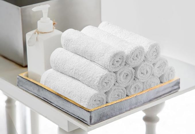 Avalon Towels Salon Towel - White Hand Towels Bulk Pack of 24 - 100% Cotton Absorbent Spa, Facial & Gym Towel for Working Out - 16x27 Inches (Not Bleach Proof)