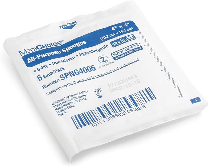 MediChoice All-Purpose Sponge, Non-Woven, Sterile, Hypoallergenic, 4x4 Inch, White, 1314SPNG4005 (Case of 160)