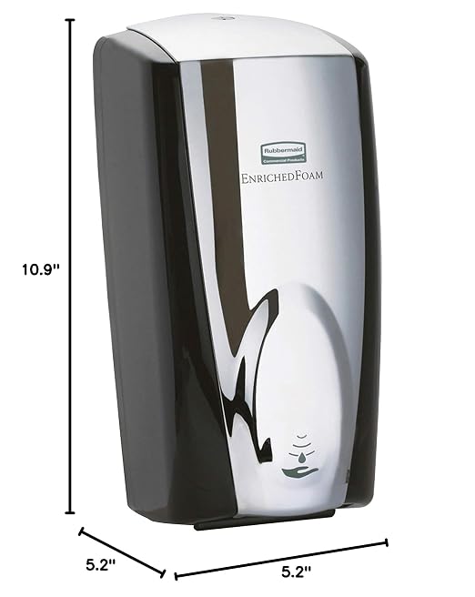 Rubbermaid Commercial Products AutoFoam Hand Soap & Sanitizer Dispenser, Black/Chrome, Touchless, Wall Mount, Battery Operated, for Restrooms in Offices/Hotels/Entertainment/Schools