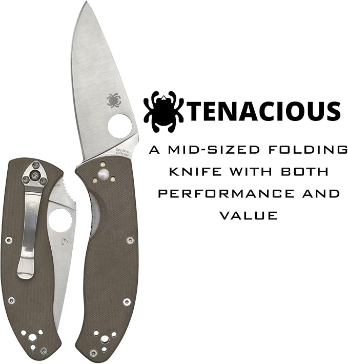 Spyderco Tenacious Folding Pocket Knife, PlainEdge | 7.77" Overall Length, 3.3" CPM M4 Steel Blade, Brown, G-10 Handle, LinerLock, Full-Flat Grind