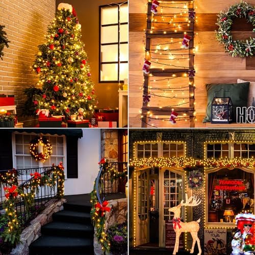 Christmas Lights Outdoor, Christmas Tree Lights Plug in, 8 Modes Twinkle String Light for Bedroom Wedding Party Ceiling Xmas Home Decorations 300 LED(Warm White 98 FT)