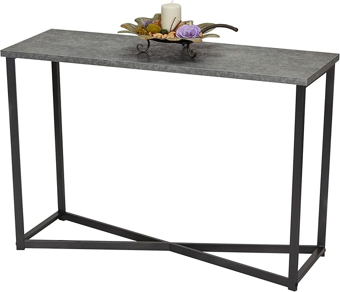 Household Essentials Slate Concrete Top Console Table with Black Iron Base