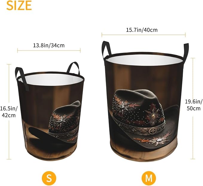 American West Rodeo Hat Large Foldable Laundry Basket Hamper,Storage Basket Bin With Handles,For Bathroom,College