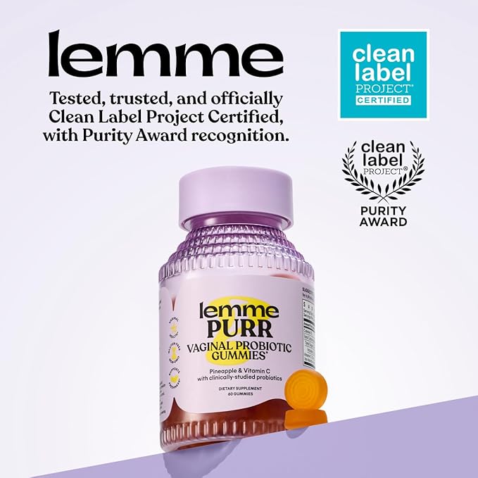 Lemme Purr Vaginal Probiotic Gummies for Women - Balanced pH, Healthy Odor, Yeast Balance & Flora Support + Vitamin C for Immune Health - Tasty Pineapple (60 Count)