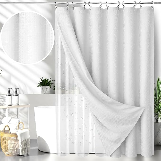 White Bathroom Set, 23 PCS White Bathroom Accessories Set with Shower Curtains, Trash Can, Toothbrush Holder, Soap Dispensers, Toothbrush Cup, Vanity Tray, Soap Dish, Toilet Brush, Qtip Holders
