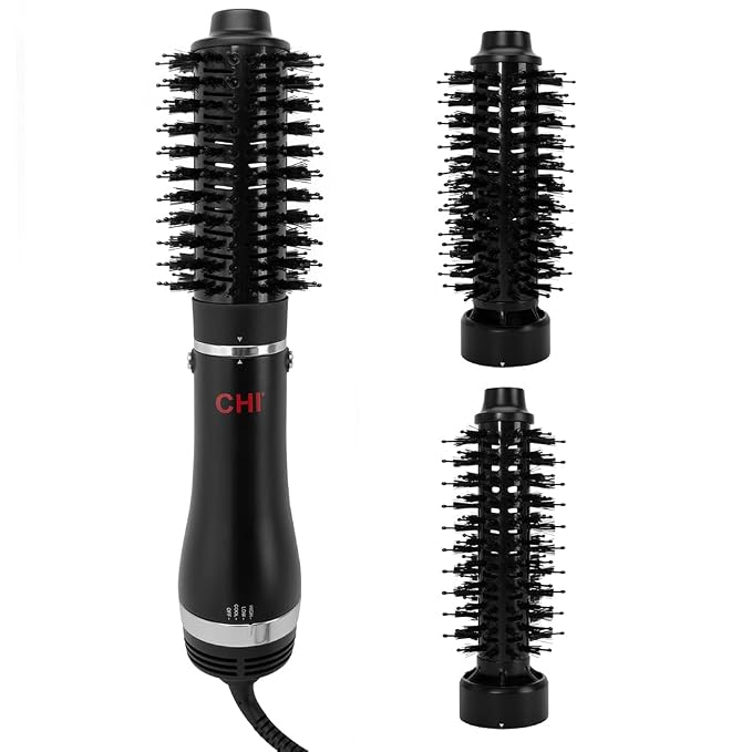 CHI 3-in-1 Round Blowout Brush, Hair Dryer Brush for Smooth, Frizz-Free Hair, 3 Interchangeable Brush Heads & Adjustable Heat Settings