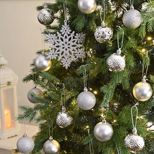 Valery Madelyn Christmas Tree Decorations Ornament Set, 50ct 2 Inches Silver Shatterproof Christmas Ball Ornaments Hanging Xmas Holiday Party Decor