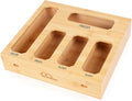 Bamboo Ziplock Bag Organizer for Kitchen Drawer, Food Storage Baggie Holder with 24 Label Stickers, Fits Gallon Quart Sandwich Snack Freezer & Slider Bags, No Assembly, Wall Mount or Drawer
