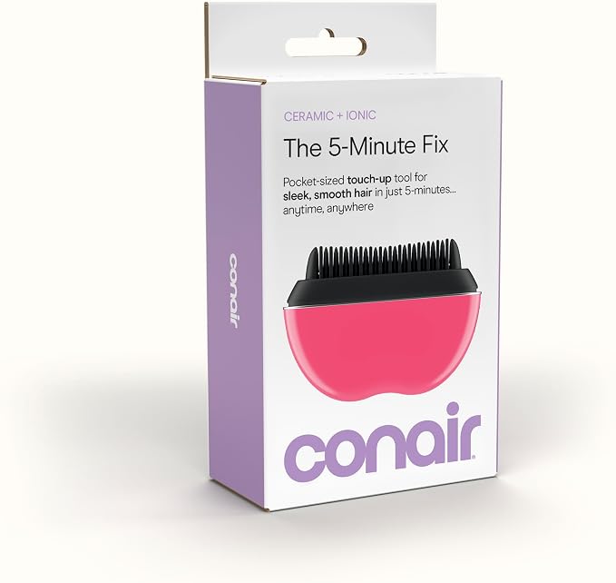 Conair Ceramic Ionic Smoothing Brush, Portable Frizz Control Styling Brush for Shine, 2 Heat Settings up to 360°F, USB-C Rechargeable, Travel-Friendly with Protective Cover, Hot Pink/Black, CR80