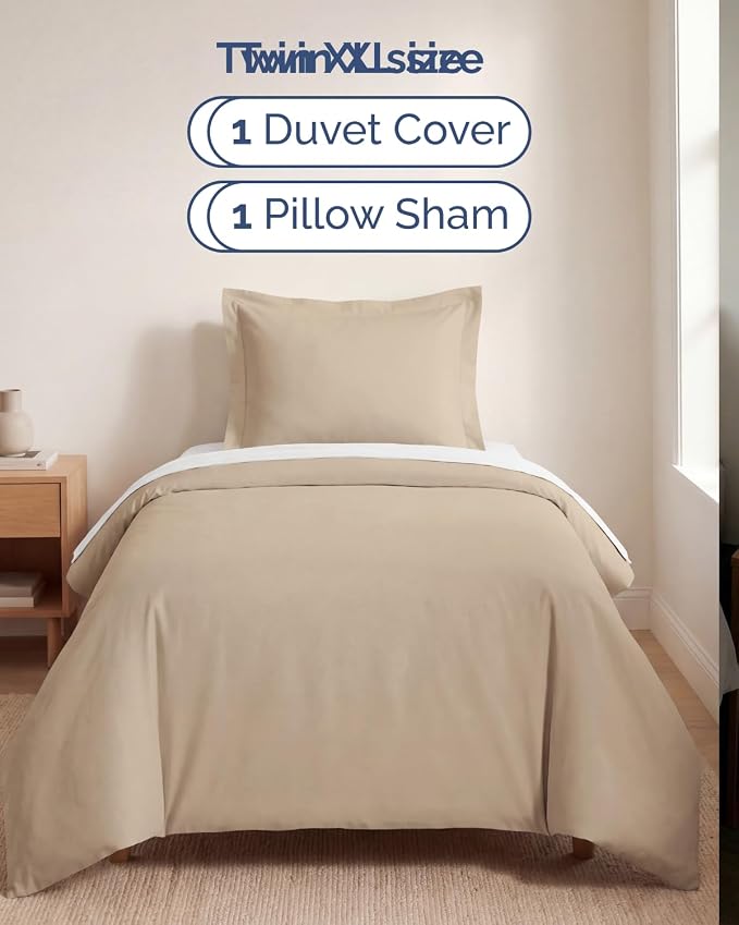 Duvet Cover Twin/Twin XL Size Set - Extra Soft Twin/Twin XL Duvet Cover 68" x 90" with 1 Pillow Sham for Women, Men, Kids & Teens - Comfy, Easy-Care & Fade Free with Zipper Closures and Ties (Wheat)