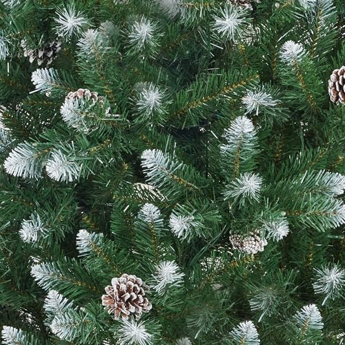 6ft Snow Flocked Artificial Pencil Christmas Tree, Unlit Slim Xmas Tree with Pine Cones, PVC Branch Tips Metal Stand, for Indoor Holiday Home/Office Decor