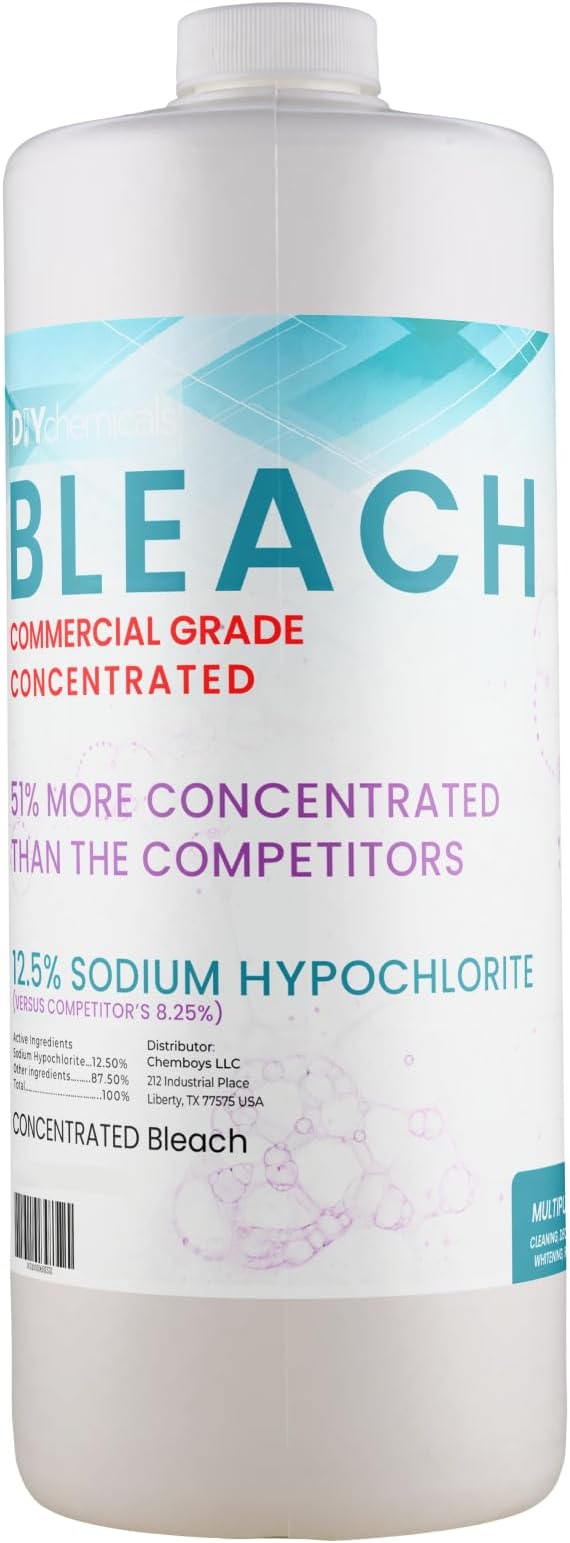 DIYChemicals Bleach - Concentrated Bleach (Sodium Hypochlorite 12.5%) - Cleaning, Deodorizing, Whitening, Renewing (Pint)