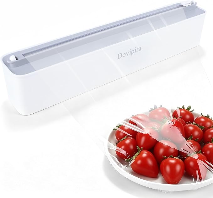 Magnetic Plastic Wrap and Foil Dispenser with Cutter, Fits for Max 12.8In x 328Ft Cling Film, Adhesive Wall Mounted Aluminum Foil and Wrap Organizer Holder for Kitchen