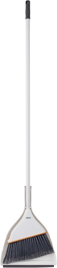 Superio Angle Broom with Clip-On Dustpan Set Angle Shape to Reach Narrow Spaces. (Soft Gray)