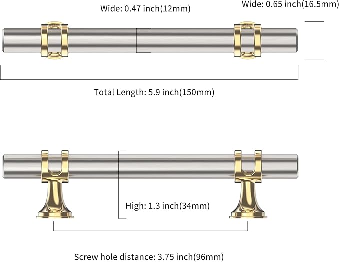 Asidrama 10 Pack 3.75 Inch(96mm) Gold and Brushed Satin Nickel Kitchen Cabinet Handles, Cabinet Pulls Kitchen Cabinet Hardware Cupboard Handles Drawer Pulls