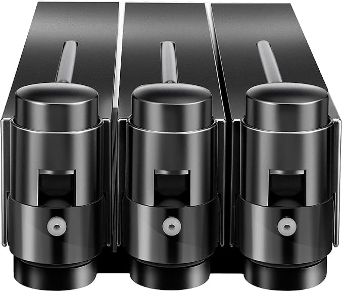 Liquid Soap Dispenser Wall Mount, 3 Chamber Bathroom Shower Pump Dispenser,Press Manually Lotion Soap Dispenser Use for Shampoo, Soap, Conditioner, Shower Gel, for Bathroom Kitchen Hotel (Black)