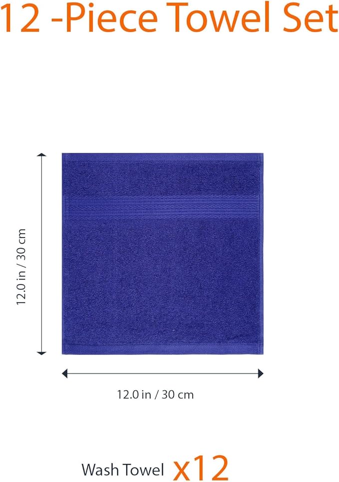 Amazon Basics Highly Absorbent Fast Drying 100% Cotton Washcloths for Face, Soft, Machine Washable, Fade-Resistant, 12" x 12", Navy Blue, 12-Pack